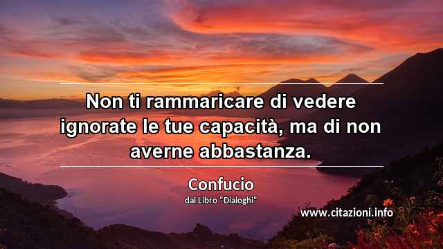 “Non ti rammaricare di vedere ignorate le tue capacità, ma di non averne abbastanza.”