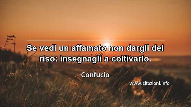 “Se vedi un affamato non dargli del riso: insegnagli a coltivarlo.”