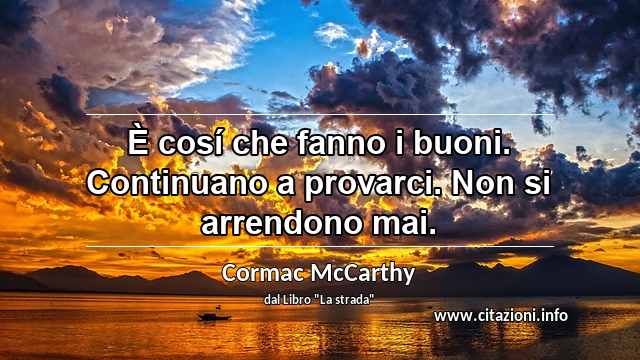 “È cosí che fanno i buoni. Continuano a provarci. Non si arrendono mai.”