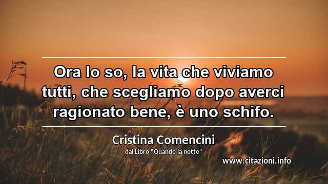 “Ora lo so, la vita che viviamo tutti, che scegliamo dopo averci ragionato bene, è uno schifo.”
