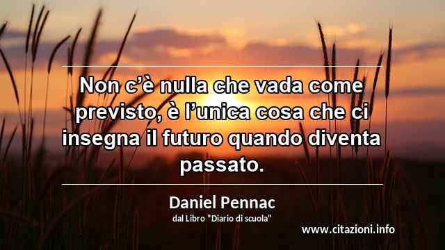 “Non c’è nulla che vada come previsto, è l’unica cosa che ci insegna il futuro quando diventa passato.”