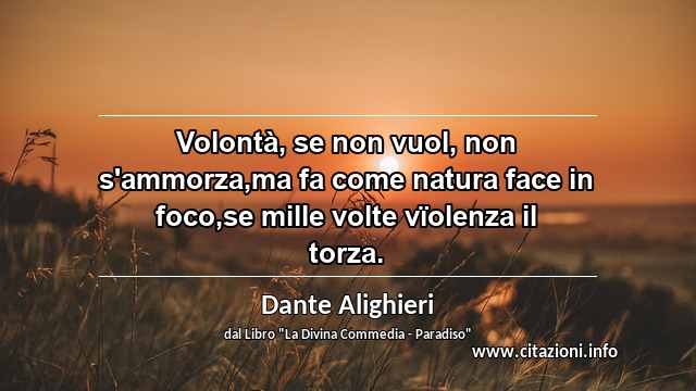 “Volontà, se non vuol, non s'ammorza,ma fa come natura face in foco,se mille volte vïolenza il torza.”