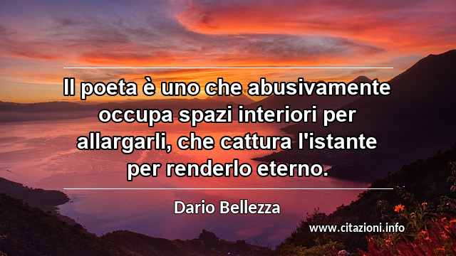 “Il poeta è uno che abusivamente occupa spazi interiori per allargarli, che cattura l'istante per renderlo eterno.”