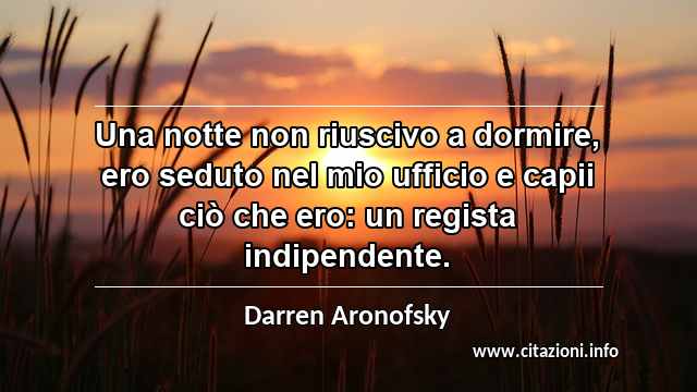“Una notte non riuscivo a dormire, ero seduto nel mio ufficio e capii ciò che ero: un regista indipendente.”
