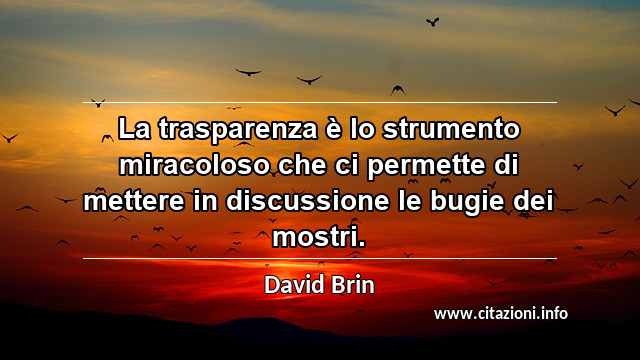 “La trasparenza è lo strumento miracoloso che ci permette di mettere in discussione le bugie dei mostri.”