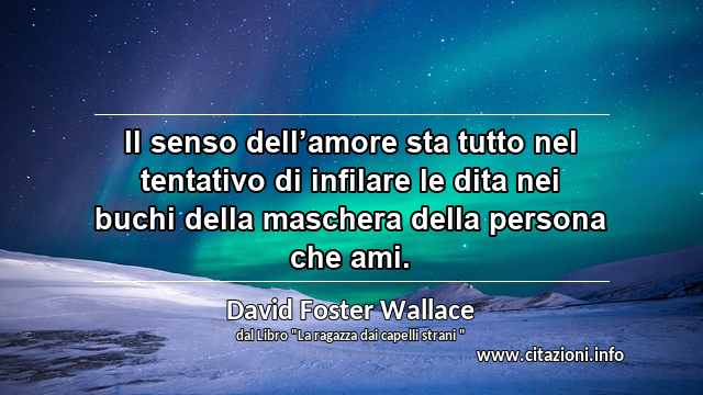 “Il senso dell’amore sta tutto nel tentativo di infilare le dita nei buchi della maschera della persona che ami.”