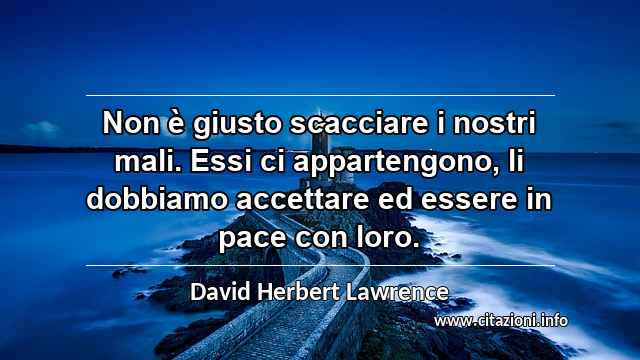 “Non è giusto scacciare i nostri mali. Essi ci appartengono, li dobbiamo accettare ed essere in pace con loro.”