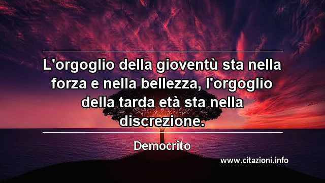 “L'orgoglio della gioventù sta nella forza e nella bellezza, l'orgoglio della tarda età sta nella discrezione.”