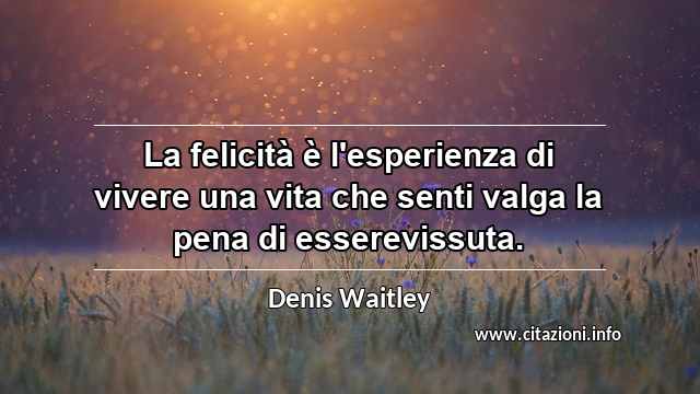 “La felicità è l'esperienza di vivere una vita che senti valga la pena di esserevissuta.”