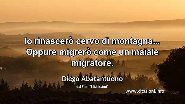 “Io rinascerò cervo di montagna... Oppure migrerò come un maiale migratore.”