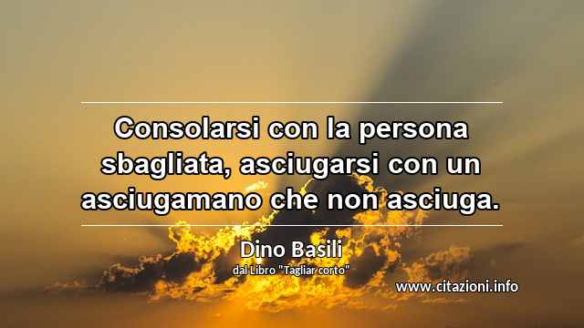 “Consolarsi con la persona sbagliata, asciugarsi con un asciugamano che non asciuga.”