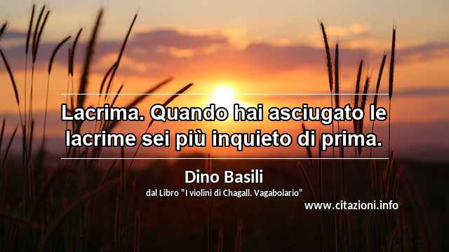 “Lacrima. Quando hai asciugato le lacrime sei più inquieto di prima.”