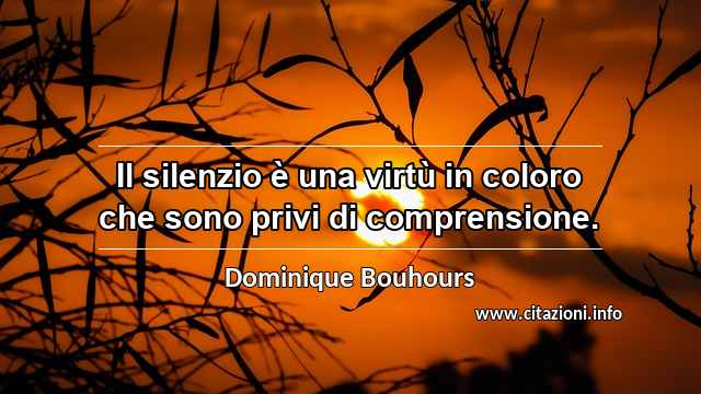 “Il silenzio è una virtù in coloro che sono privi di comprensione.”