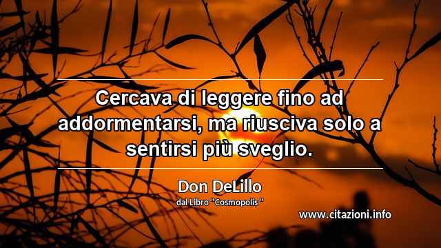 “Cercava di leggere fino ad addormentarsi, ma riusciva solo a sentirsi più sveglio.”