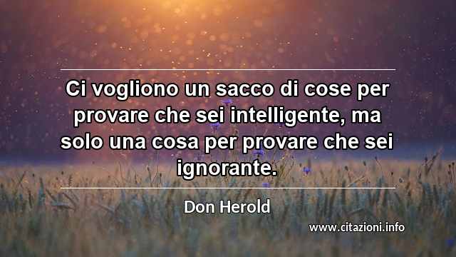 “Ci vogliono un sacco di cose per provare che sei intelligente, ma solo una cosa per provare che sei ignorante.”