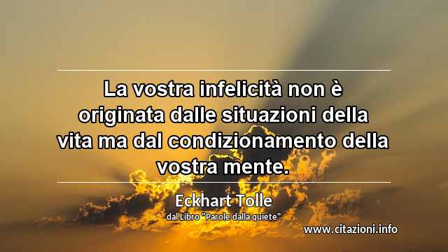 “La vostra infelicità non è originata dalle situazioni della vita ma dal condizionamento della vostra mente.”