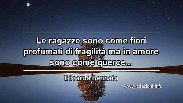 “Le ragazze sono come fiori profumati di fragilità ma in amore sono come querce...”