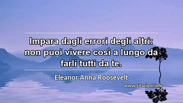 “Impara dagli errori degli altri: non puoi vivere così a lungo da farli tutti da te.”