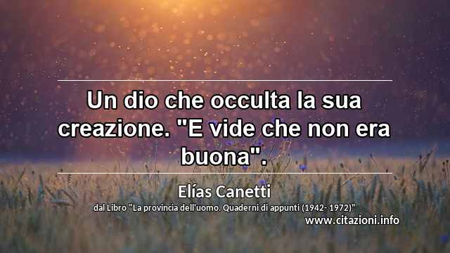 Un dio che occulta la sua creazione. "E vide che non era buona".