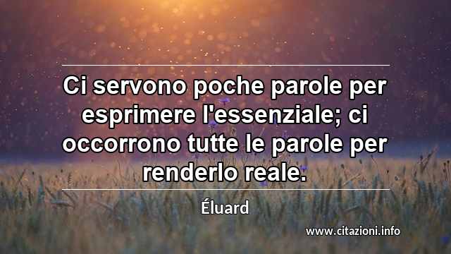 “Ci servono poche parole per esprimere l'essenziale; ci occorrono tutte le parole per renderlo reale.”