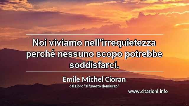 “Noi viviamo nell'irrequietezza perché nessuno scopo potrebbe soddisfarci.”