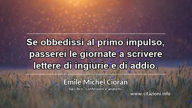 “Se obbedissi al primo impulso, passerei le giornate a scrivere lettere di ingiurie e di addio.”