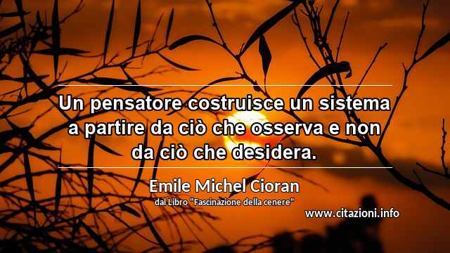 “Un pensatore costruisce un sistema a partire da ciò che osserva e non da ciò che desidera.”