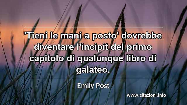 “'Tieni le mani a posto' dovrebbe diventare l'incipit del primo capitolo di qualunque libro di galateo.”