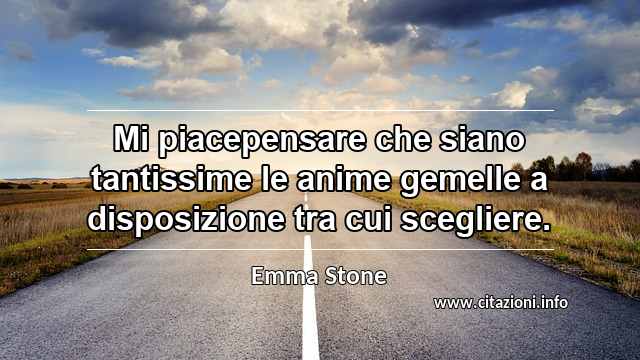 “Mi piacepensare che siano tantissime le anime gemelle a disposizione tra cui scegliere.”