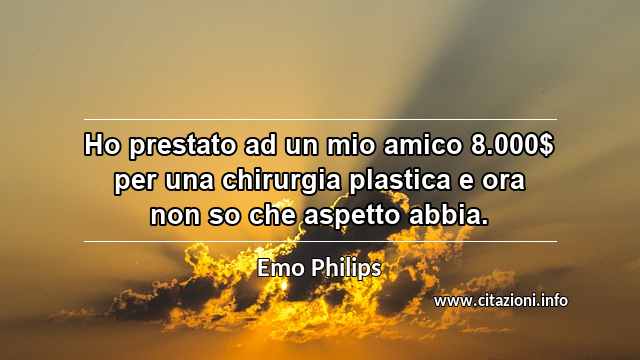 “Ho prestato ad un mio amico 8.000$ per una chirurgia plastica e ora non so che aspetto abbia.”