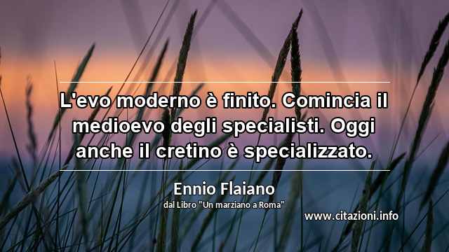 “L'evo moderno è finito. Comincia il medioevo degli specialisti. Oggi anche il cretino è specializzato.”