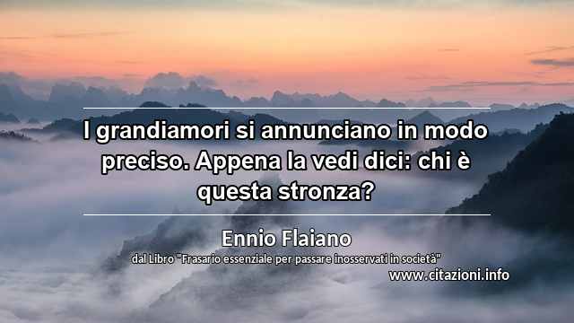 “I grandiamori si annunciano in modo preciso. Appena la vedi dici: chi è questa stronza?”