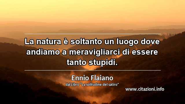 “La natura è soltanto un luogo dove andiamo a meravigliarci di essere tanto stupidi.”