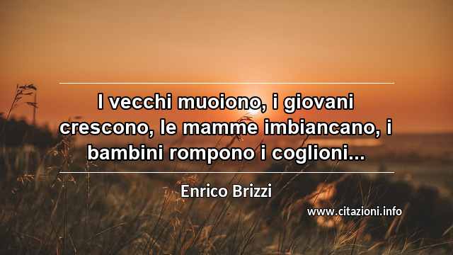 “I vecchi muoiono, i giovani crescono, le mamme imbiancano, i bambini rompono i coglioni...”