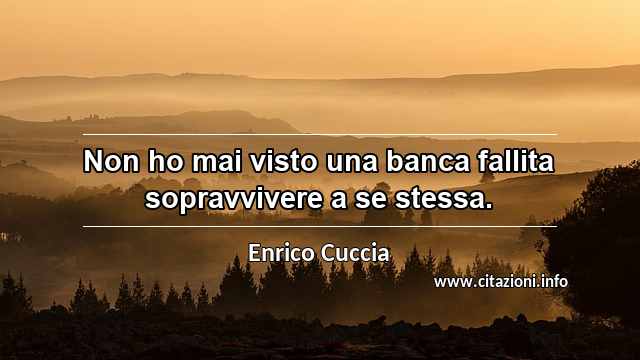 “Non ho mai visto una banca fallita sopravvivere a se stessa.”