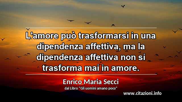 “L'amore può trasformarsi in una dipendenza affettiva, ma la dipendenza affettiva non si trasforma mai in amore.”