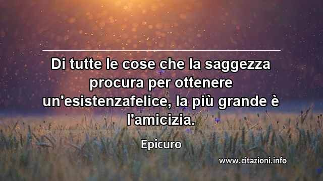 “Di tutte le cose che la saggezza procura per ottenere un'esistenzafelice, la più grande è l'amicizia.”