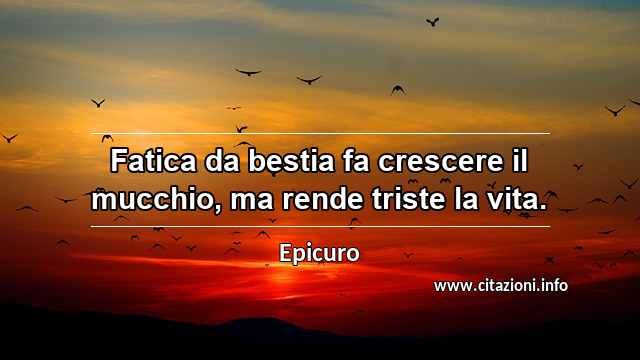 “Fatica da bestia fa crescere il mucchio, ma rende triste la vita.”