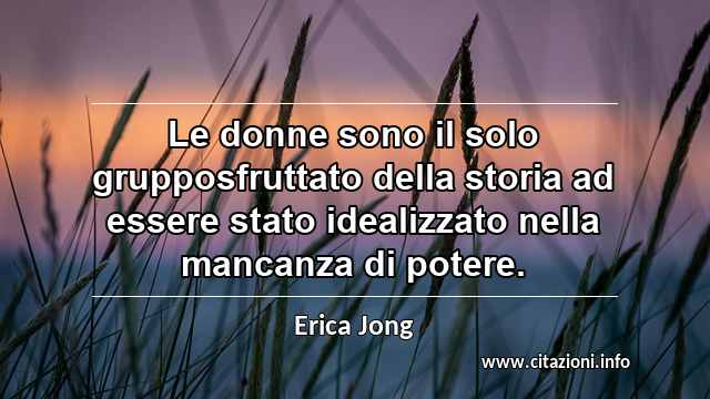 “Le donne sono il solo grupposfruttato della storia ad essere stato idealizzato nella mancanza di potere.”