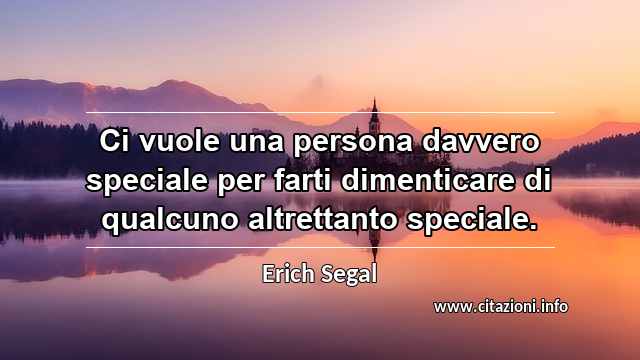 “Ci vuole una persona davvero speciale per farti dimenticare di qualcuno altrettanto speciale.”