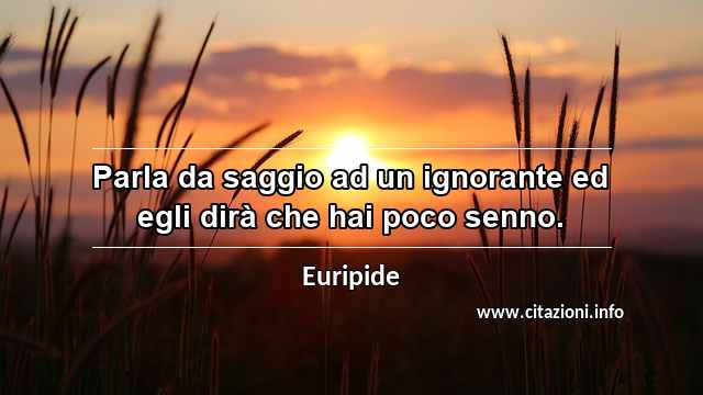 “Parla da saggio ad un ignorante ed egli dirà che hai poco senno.”