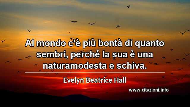 “Al mondo c'è più bontà di quanto sembri, perché la sua è una naturamodesta e schiva.”