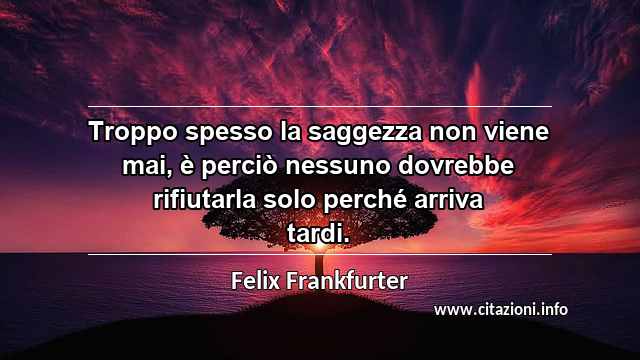 “Troppo spesso la saggezza non viene mai, è perciò nessuno dovrebbe rifiutarla solo perché arriva tardi.”