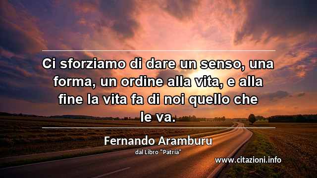 “Ci sforziamo di dare un senso, una forma, un ordine alla vita, e alla fine la vita fa di noi quello che le va.”