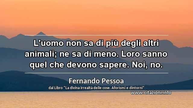 “L'uomo non sa di più degli altri animali; ne sa di meno. Loro sanno quel che devono sapere. Noi, no.”