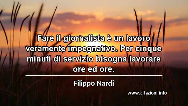 “Fare il giornalista è un lavoro veramente impegnativo. Per cinque minuti di servizio bisogna lavorare ore ed ore.”