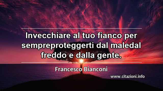 “Invecchiare al tuo fianco per sempreproteggerti dal maledal freddo e dalla gente.”