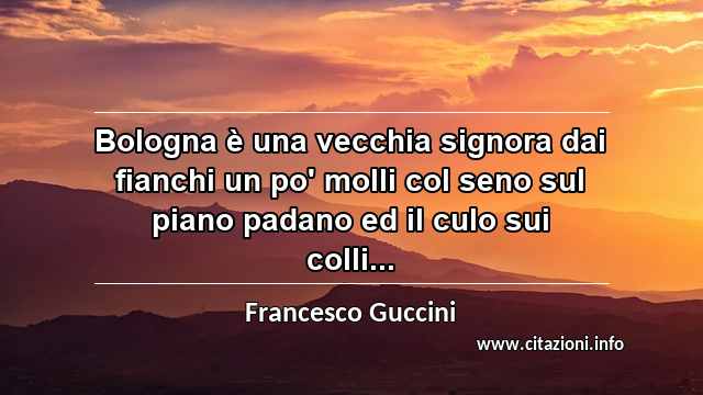 “Bologna è una vecchia signora dai fianchi un po' molli col seno sul piano padano ed il culo sui colli...”