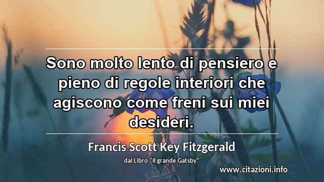 “Sono molto lento di pensiero e pieno di regole interiori che agiscono come freni sui miei desideri.”