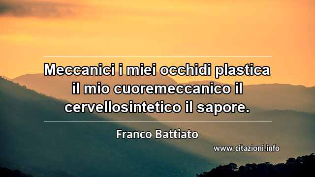 “Meccanici i miei occhidi plastica il mio cuoremeccanico il cervellosintetico il sapore.”